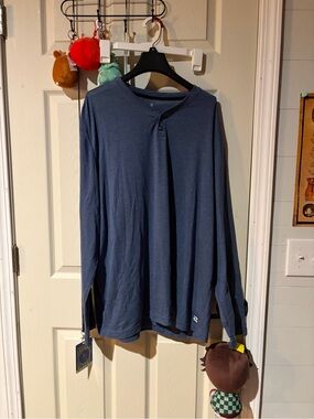 ZELOS Men's Long-Sleeve Henley in Slate Blue